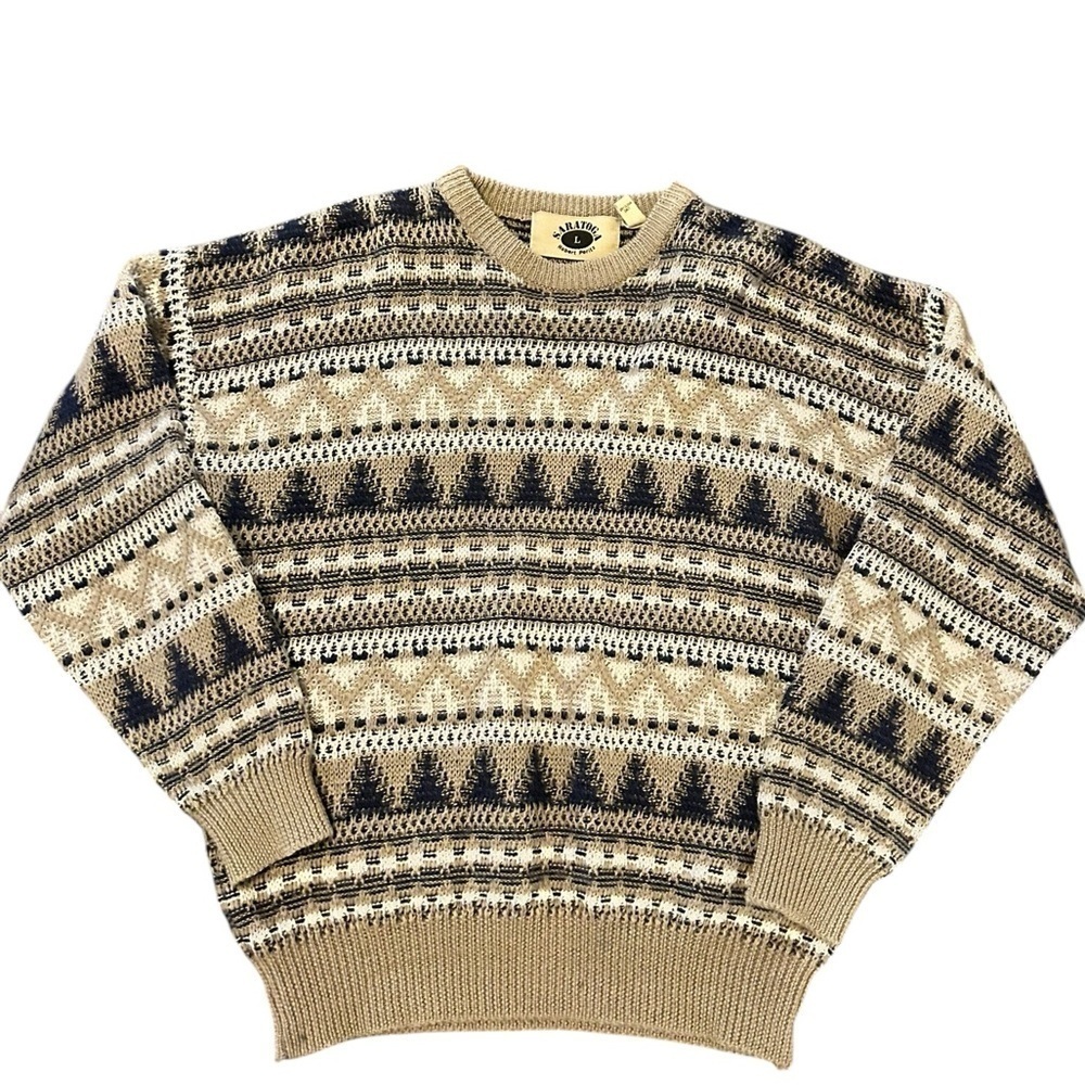 SARATOGA WOOL Nordic Pattern Crewneck Pullover Sweater Robert Peritz Men’s Large